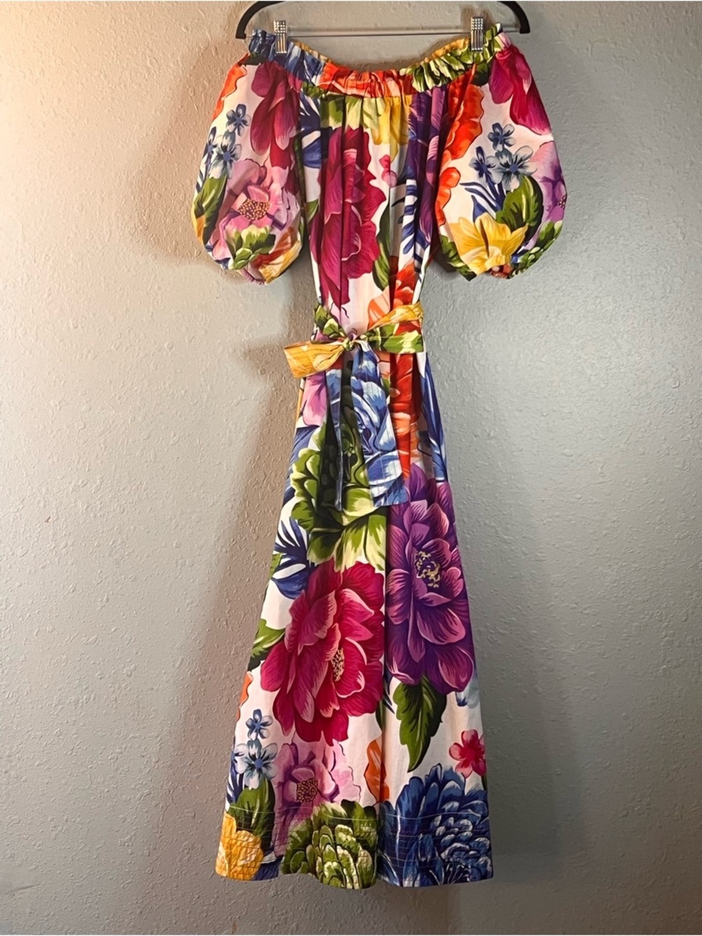 FARM Rio Colorful Floral Puff Sleeve Belted Midi Dress XS - Picture 5 of 12